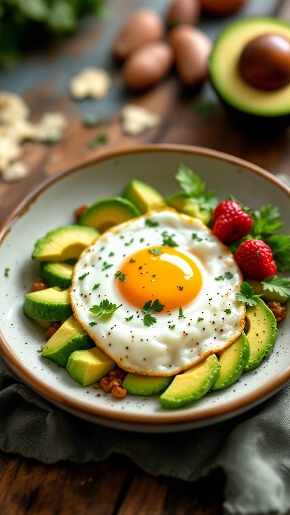 15 Easy Keto Breakfast Ideas for a Delicious Start to Your Day A delicious avocado and egg breakfast bowl with garnishes
