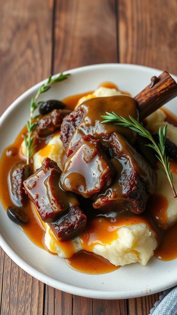 35 Cold Weather Dinner Ideas Braised short ribs served over creamy mashed potatoes with rich gravy.