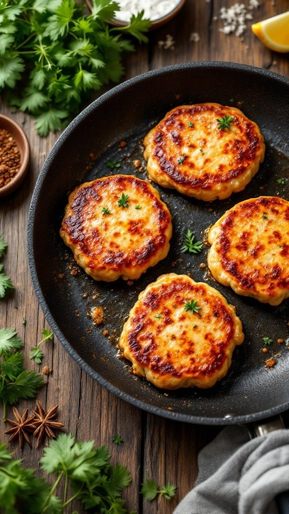 15 Easy Keto Breakfast Ideas for a Delicious Start to Your Day Golden brown breakfast sausage patties in a skillet, garnished with herbs. Easy Keto Breakfast Ideas