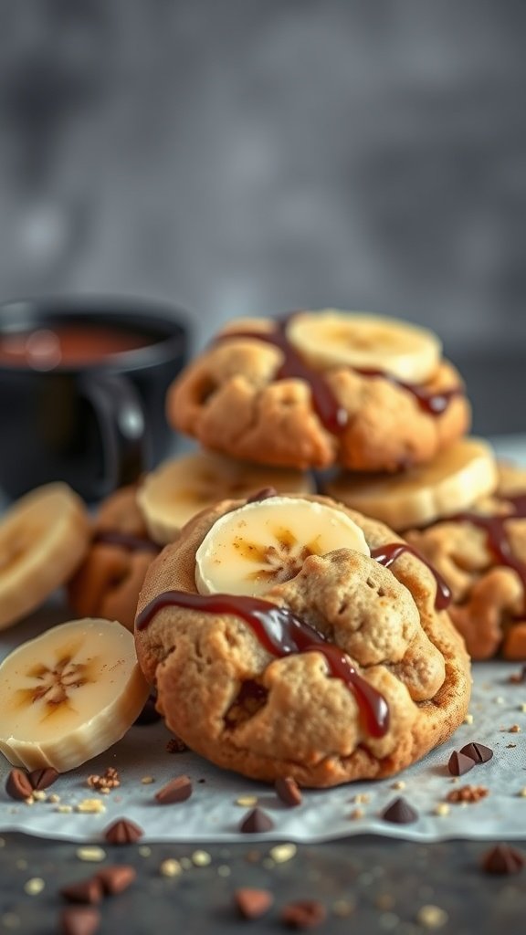 35 Irresistible Hot Chocolate Cookies Recipes to Warm Your Heart Delicious cookies topped with banana slices and chocolate drizzle