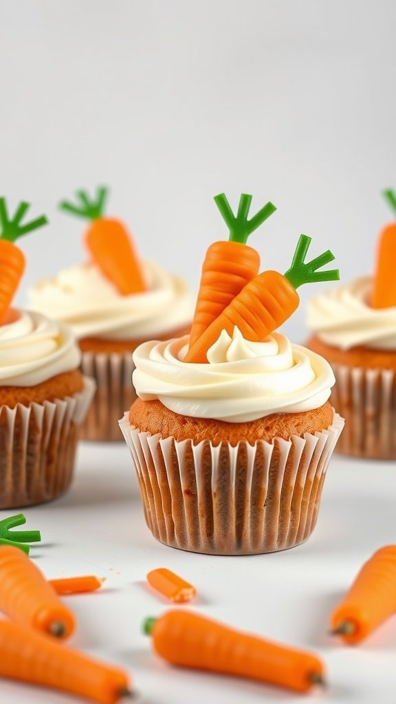 25 Irresistible Valentine's Day Cupcake Ideas to Sweeten Your Celebration Carrot cake cupcakes with cream cheese frosting and carrot decorations