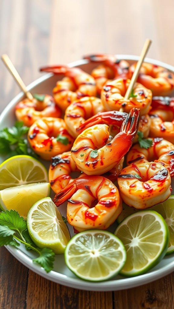 35 High Protein Low Carb Meals You Need to Try A plate of grilled shrimp skewers garnished with lime slices and cilantro