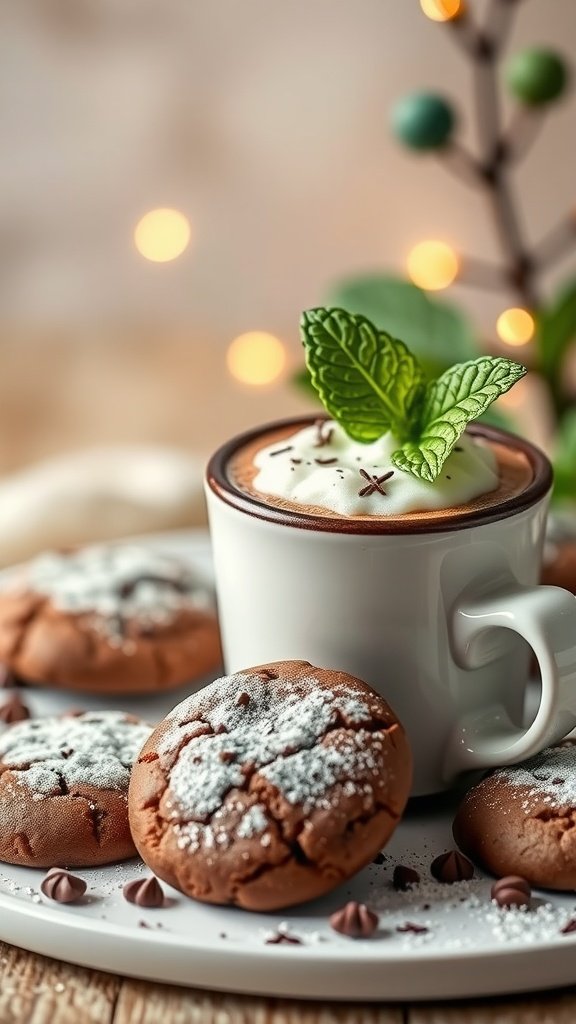 35 Irresistible Hot Chocolate Cookies Recipes to Warm Your Heart Choco-Mint Hot Chocolate Cookies on a plate with a cup of hot chocolate