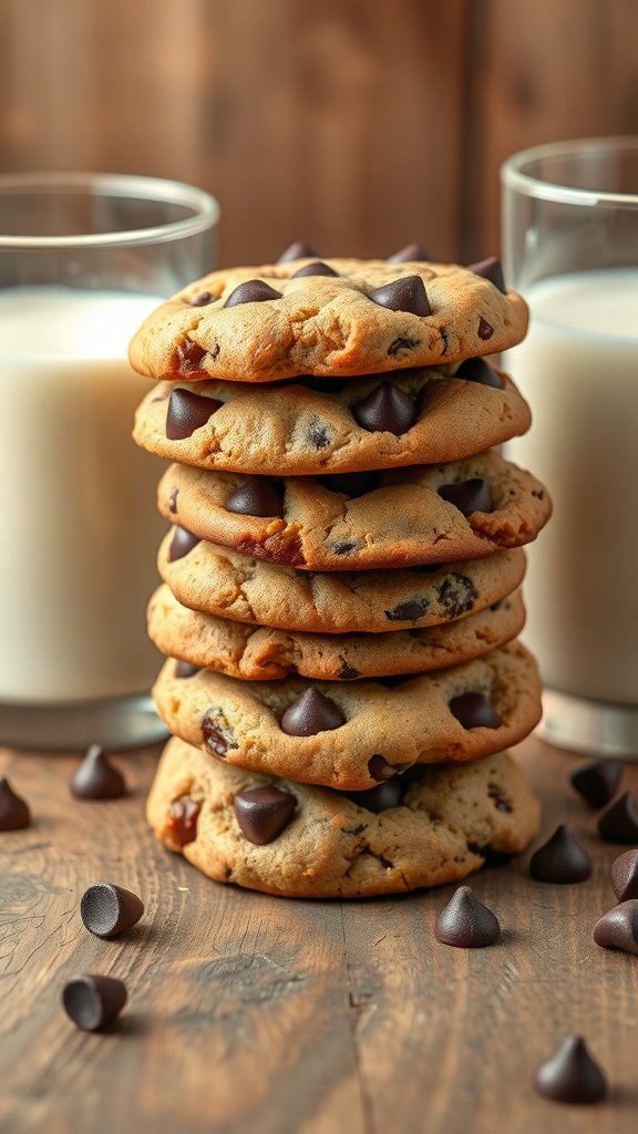 35 Delicious High Protein Cookie Recipes You Need to Try A stack of chocolate chip protein cookies with chocolate chips scattered around