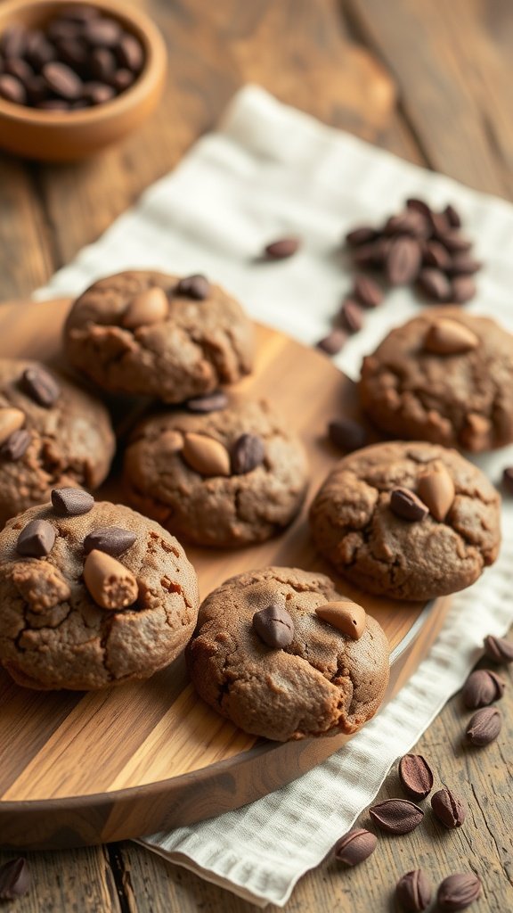 35 Delicious High Protein Cookie Recipes You Need to Try A plate of freshly baked cocoa nib protein cookies resting on a wooden surface.