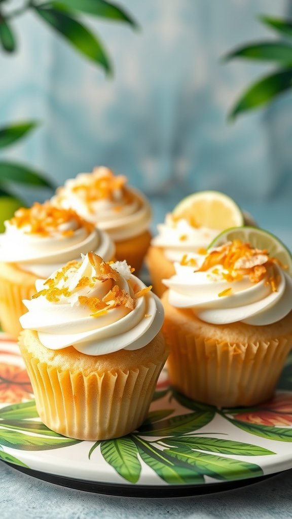 25 Irresistible Valentine's Day Cupcake Ideas to Sweeten Your Celebration Coconut Lime Dream cupcakes on a tropical-themed plate