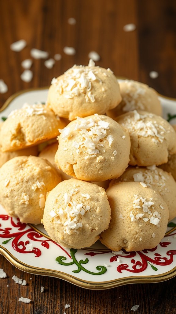 35 Delicious High Protein Cookie Recipes You Need to Try Delicious coconut macaroon protein cookies on a decorative plate.