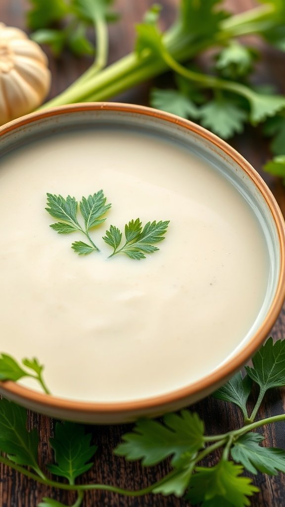 25 Cozy Winter Soups to Warm Your Soul Creamy celery soup garnished with fresh parsley leaves.