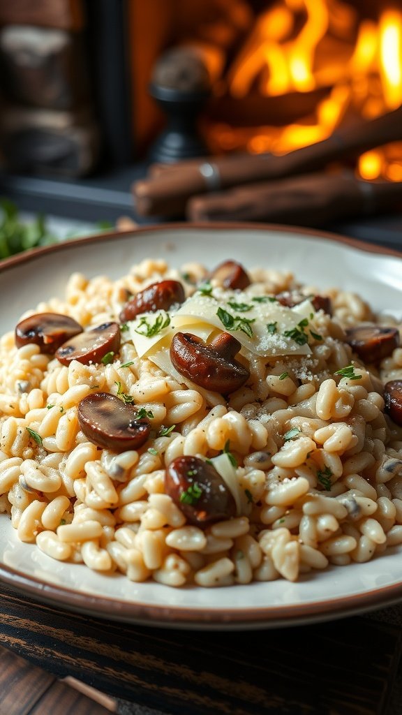 35 Cold Weather Dinner Ideas A creamy mushroom risotto garnished with fresh parsley and parmesan cheese. Cold Weather Dinner Ideas