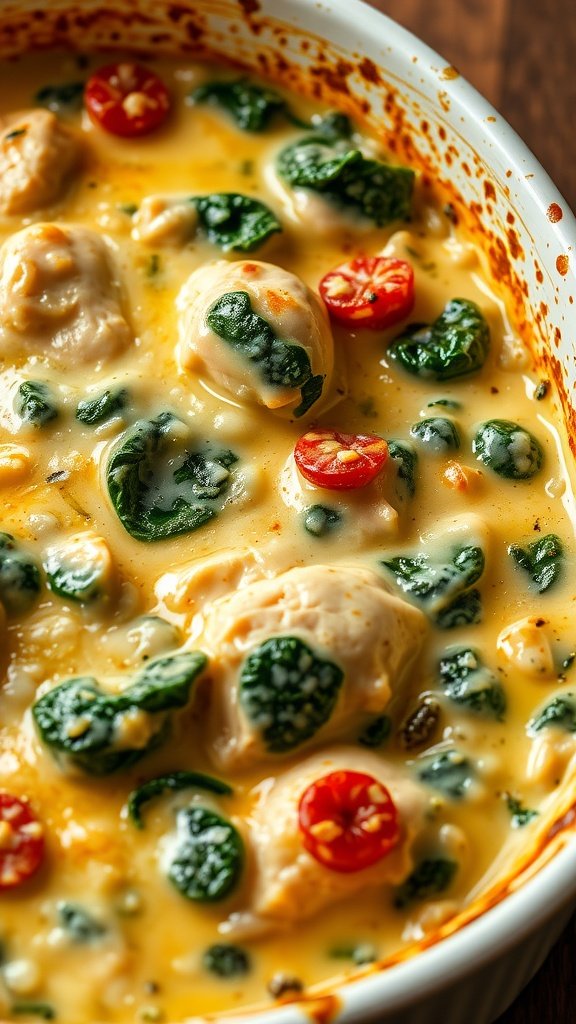 35 High Protein Low Carb Meals You Need to Try Creamy spinach and chicken casserole with cheese and tomatoes. High Protein Low Carb Meals