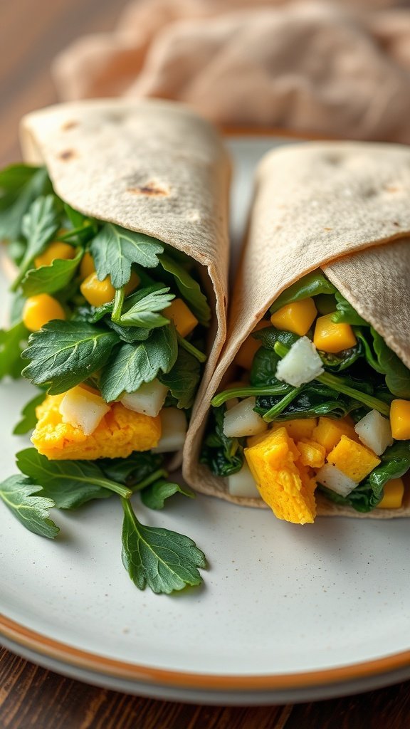15 Delicious Mediterranean Breakfast Recipes to Start Your Day Right Egg and Spinach Breakfast Wrap on a plate. Mediterranean Breakfast. Mediterranean Breakfast