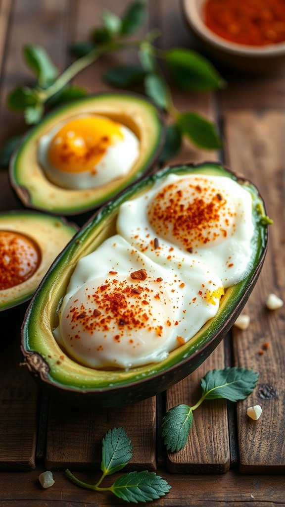 35 High Protein Low Carb Meals You Need to Try Egg avocado boats with baked eggs sprinkled with spices