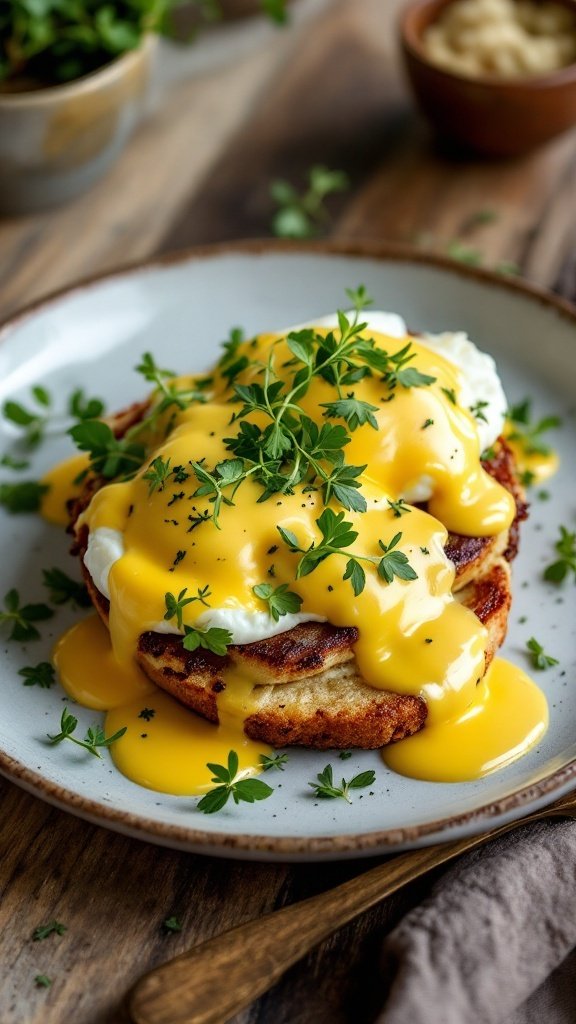 15 Easy Keto Breakfast Ideas for a Delicious Start to Your Day Eggs Benedict with avocado topped with herbs