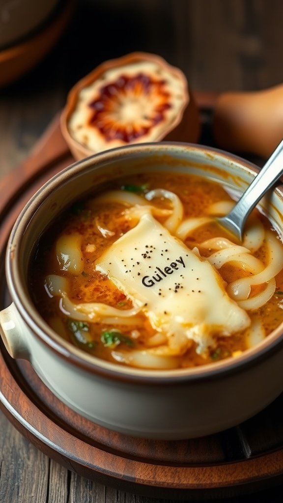 25 Cozy Winter Soups to Warm Your Soul Delicious bowl of French onion soup topped with melted Gruyere cheese.