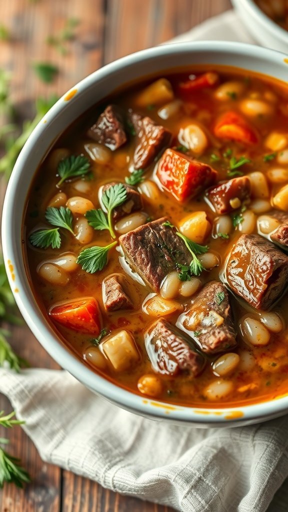 25 Cozy Winter Soups to Warm Your Soul A bowl of hearty beef and barley soup with fresh vegetables and herbs. Winter Soups