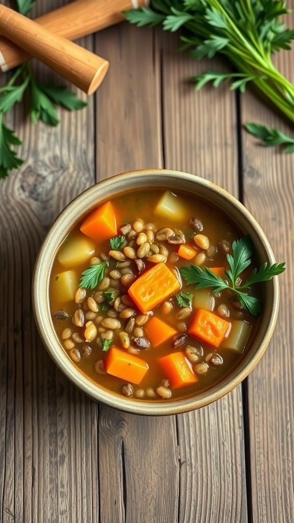 25 Cozy Winter Soups to Warm Your Soul A bowl of lentil soup with carrots and celery, garnished with parsley. Winter Soups
