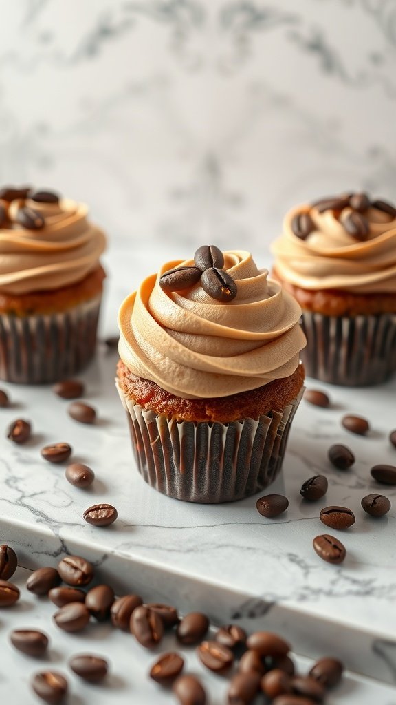 25 Irresistible Valentine's Day Cupcake Ideas to Sweeten Your Celebration Mocha espresso cupcakes with creamy frosting and coffee beans on top.