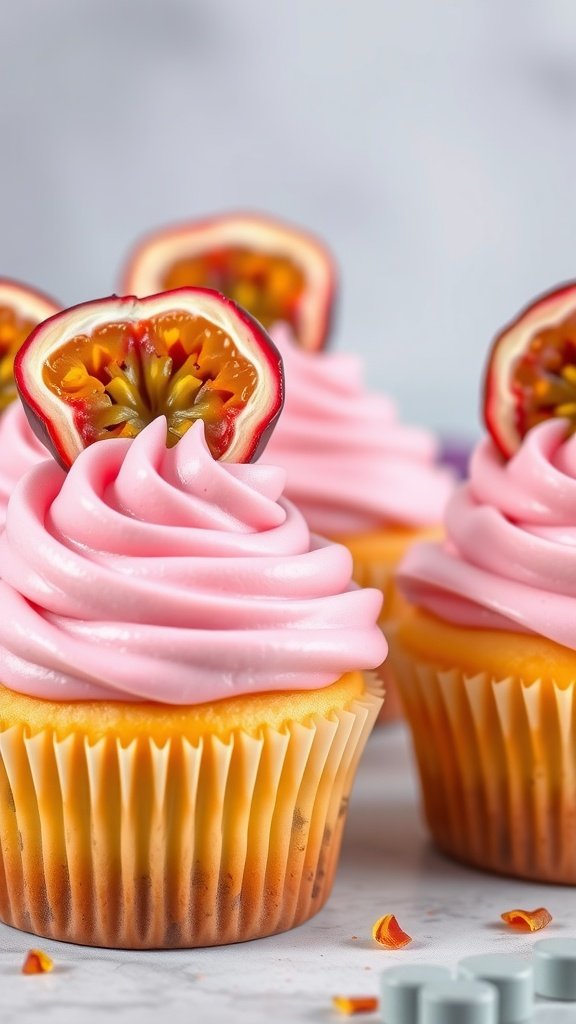 25 Irresistible Valentine's Day Cupcake Ideas to Sweeten Your Celebration Delicious passion fruit cupcakes with pink frosting and fresh fruit garnish.