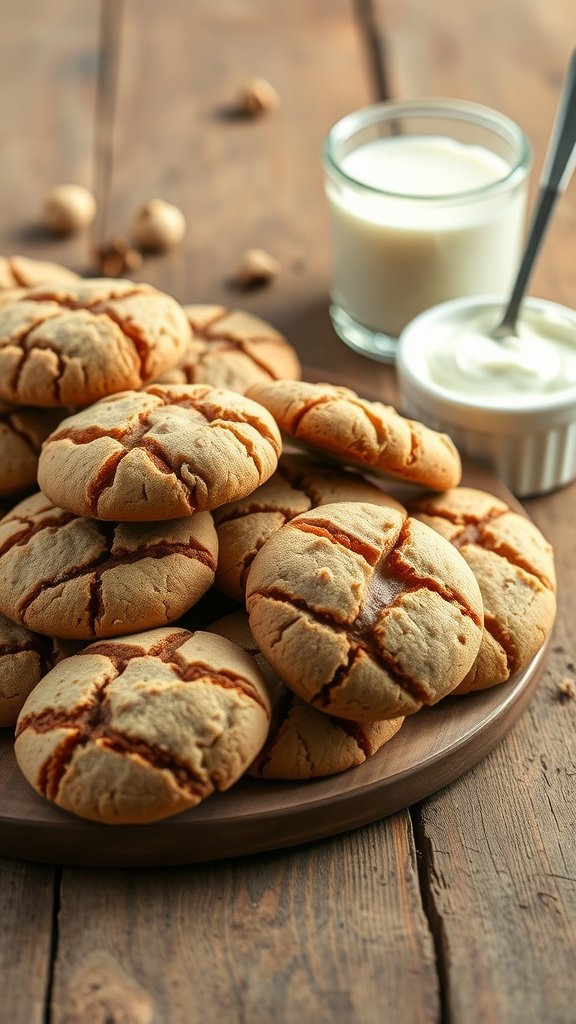 35 Delicious High Protein Cookie Recipes You Need to Try Plate of high protein cookies with Greek yogurt, surrounded by milk and yogurt.