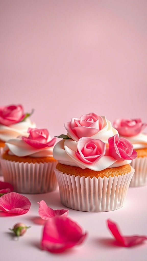 25 Irresistible Valentine's Day Cupcake Ideas to Sweeten Your Celebration Beautifully decorated raspberry rose cupcakes with pink frosting and rose decorations.