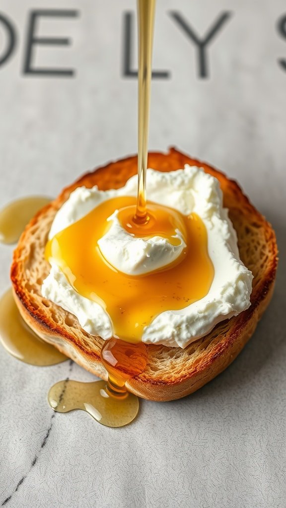 15 Delicious Mediterranean Breakfast Recipes to Start Your Day Right Delicious ricotta and honey toast with drizzled honey on top.
