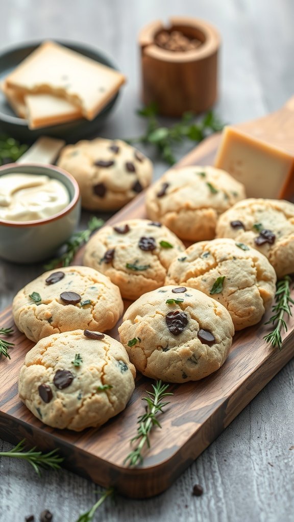 35 Delicious High Protein Cookie Recipes You Need to Try Savory cheese and herb protein cookies on a wooden platter