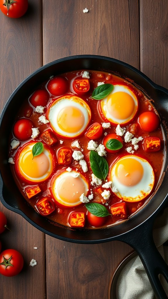15 Delicious Mediterranean Breakfast Recipes to Start Your Day Right A vibrant skillet of shakshuka with eggs, tomatoes, and feta.