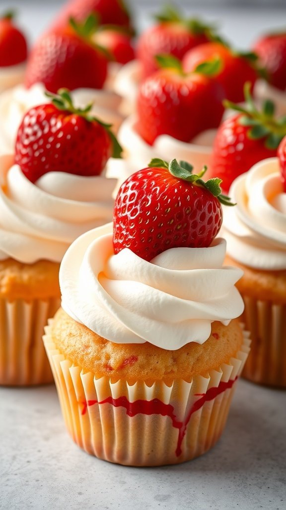 25 Irresistible Valentine's Day Cupcake Ideas to Sweeten Your Celebration Delicious Strawberry Shortcake Cupcakes topped with fresh strawberries.