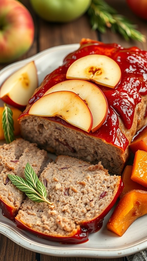 35 Best Meatloaf Recipes to Satisfy Your Cravings A delicious apple and sage pork meatloaf with slices on a plate.