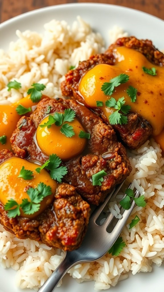 35 Best Meatloaf Recipes to Satisfy Your Cravings A plate of curried meatloaf served with mango chutney and rice.