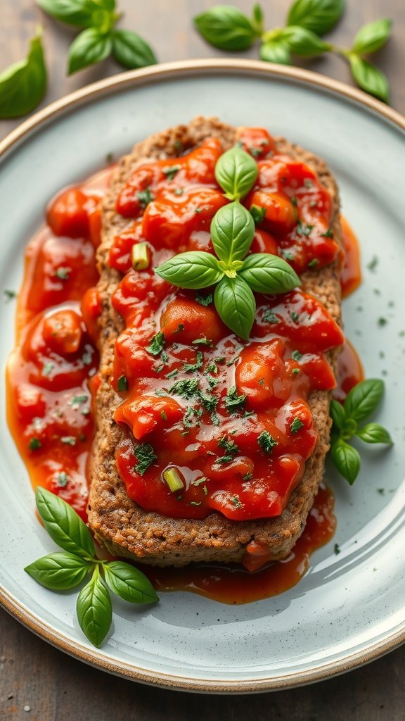 35 Best Meatloaf Recipes to Satisfy Your Cravings A delicious Italian Herb Meatloaf topped with marinara sauce and garnished with fresh basil.