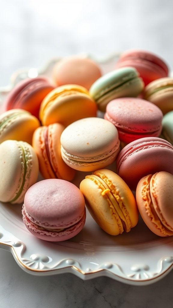 29 Irresistible Mini Desserts You Need to Try A plate of colorful bite-sized macarons arranged beautifully.