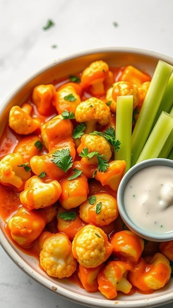 35 Delectable Gnocchi Recipes to Satisfy Your Cravings A bowl of Buffalo Cauliflower Gnocchi with celery sticks and dipping sauce