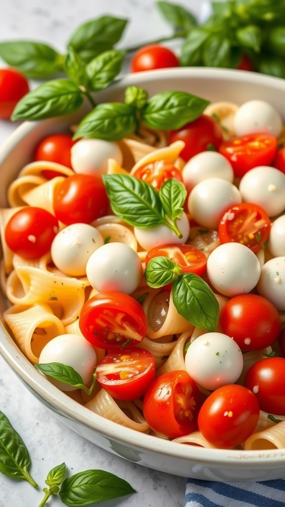 35 Delicious Salad Recipes You Need to Try A colorful Caprese pasta salad with cherry tomatoes, mozzarella balls, and fresh basil.
