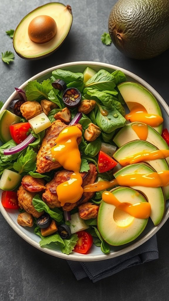 35 Delicious Salad Recipes You Need to Try A colorful Caribbean Jerk Chicken Salad with greens, sliced avocados, cherry tomatoes, and jerk chicken