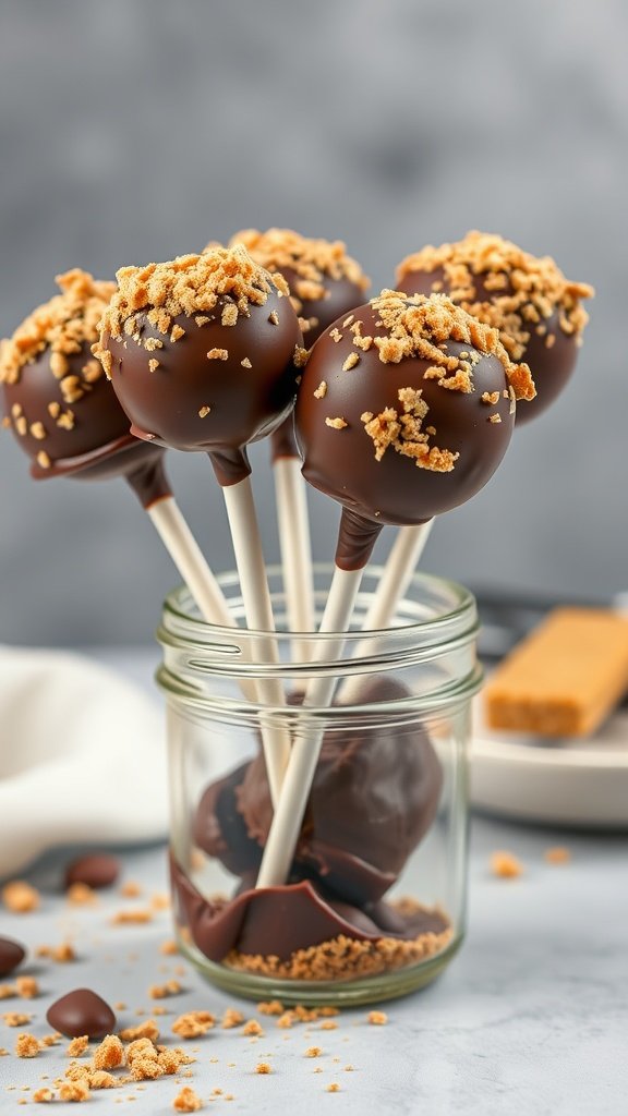 29 Irresistible Mini Desserts Perfect for Any Party Cheesecake pops on sticks, decorated with crushed graham crackers.