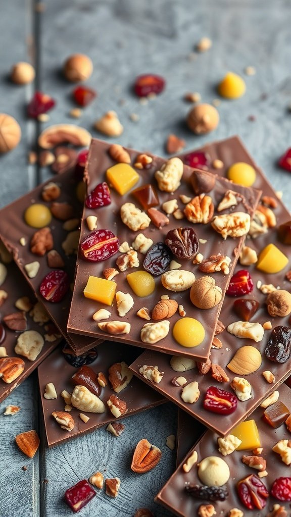 29 Delightful Mini Desserts Perfect for Weddings Chocolate bark with assorted nuts and dried fruits