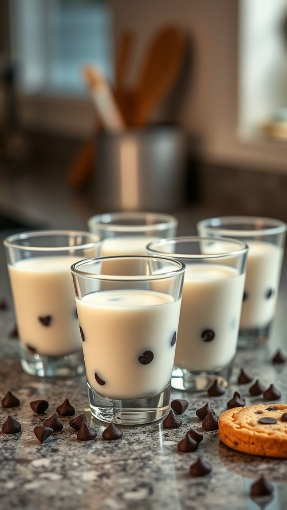 29 Irresistible Mini Desserts You Need to Try Chocolate chip cookie cups filled with milk and chocolate chips scattered around