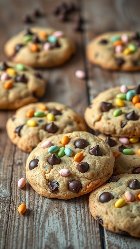 27 Delightful Easter Cookie Recipes to Celebrate the Season Chocolate chip cookies with colorful Easter sprinkles on a wooden surface