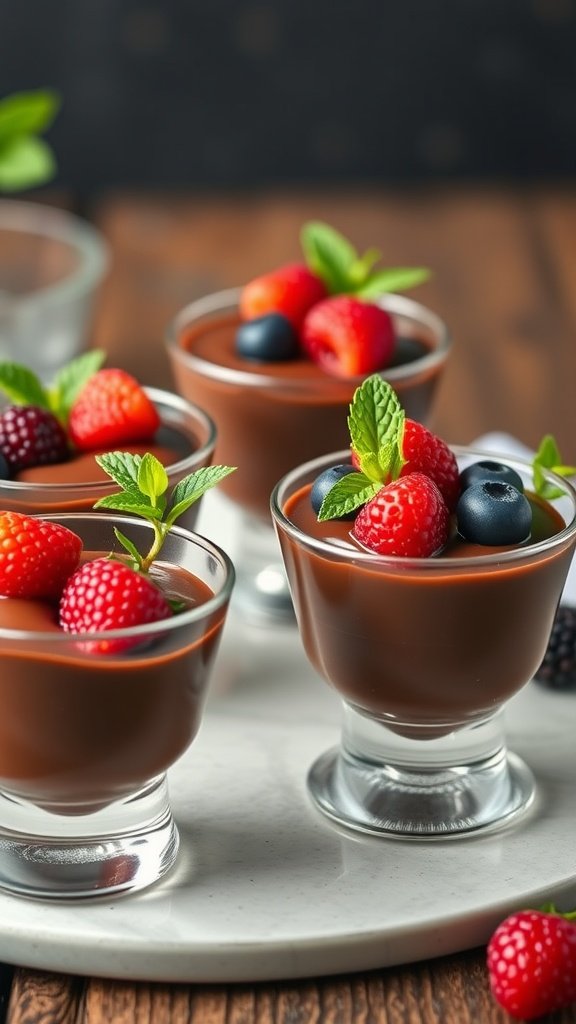 29 Delightful Mini Desserts Perfect for Weddings Chocolate mousse cups topped with fresh berries and mint. Mini desserts for weddings