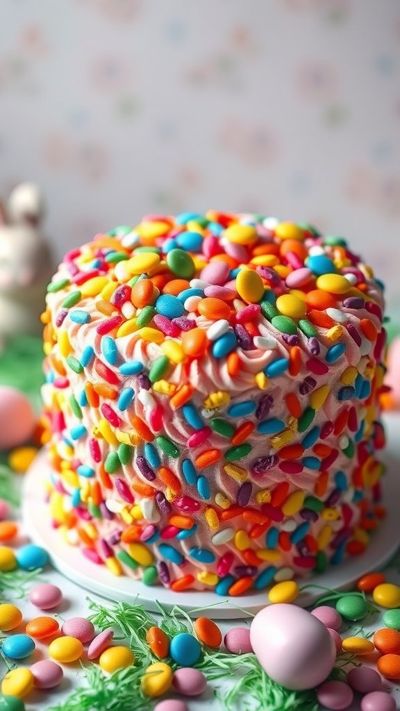 27 Delightful Easter Cake Ideas to Celebrate Spring A colorful confetti celebration cake decorated with sprinkles.