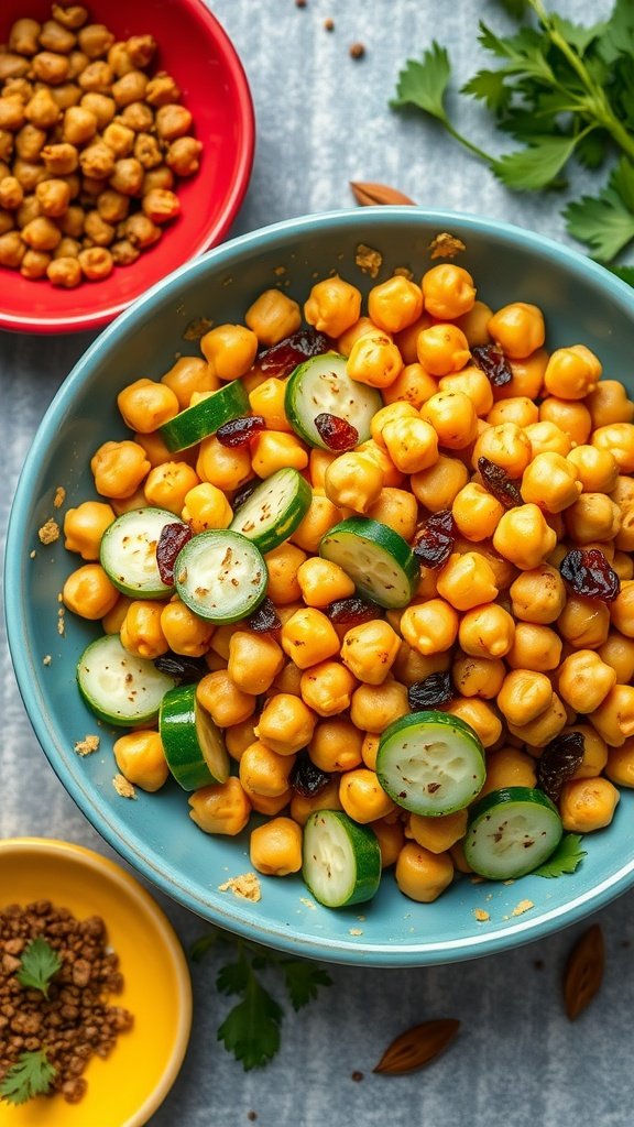 35 Delicious Salad Recipes You Need to Try A colorful bowl of curried chickpea salad with cucumber and raisins