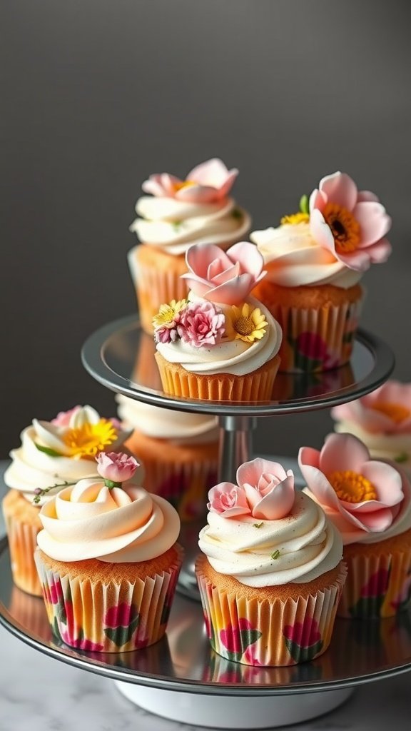 27 Delightful Easter Cake Ideas to Celebrate Spring Floral Spring Cupcakes with edible flowers on top