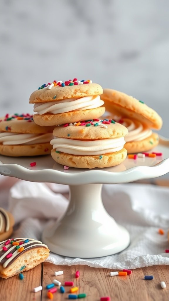 27 Delightful Easter Cookie Recipes to Celebrate the Season Frosted cookie sandwiches with cream filling and colorful sprinkles.