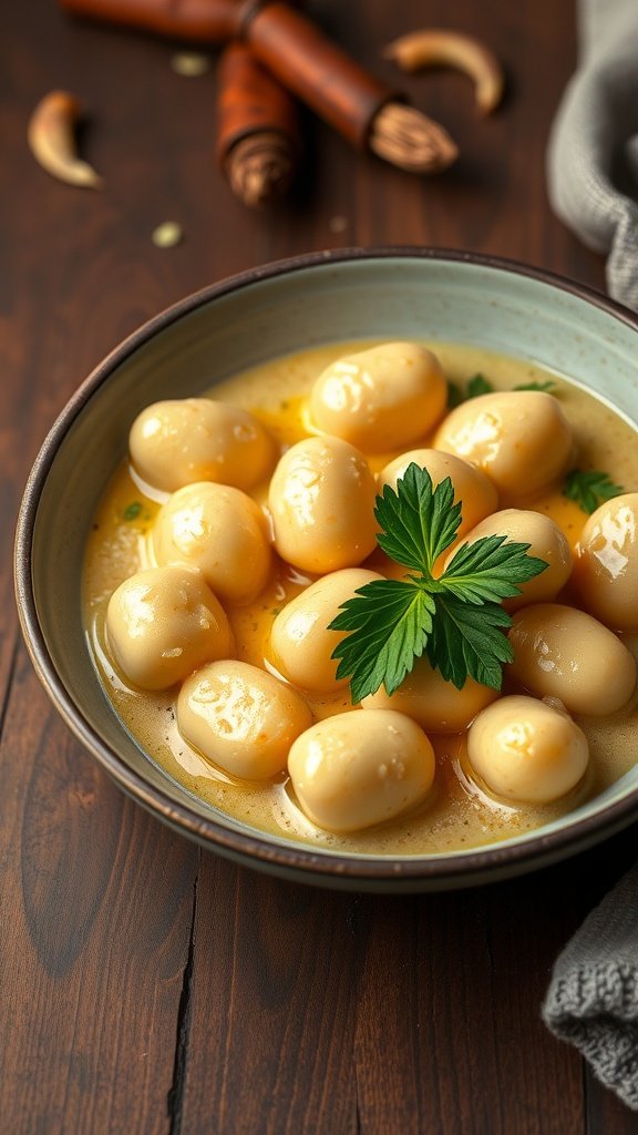 35 Delectable Gnocchi Recipes to Satisfy Your Cravings A plate of gnocchi served in garlic butter sauce, garnished with parsley.