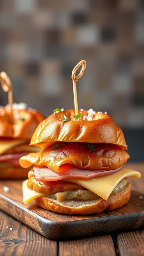 35 Irresistible Ham and Cheese Slider Recipes You’ll Love Delicious ham and cheese sliders on pretzel buns, layered and ready to serve.