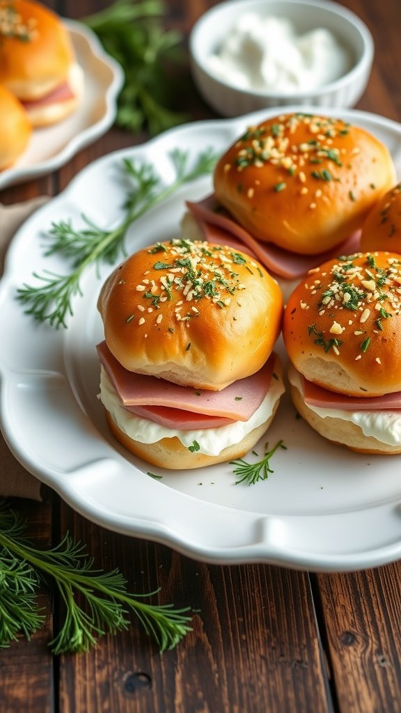 35 Irresistible Ham and Cheese Slider Recipes You’ll Love Delicious ham and cheese sliders with herbed cream cheese, garnished with herbs