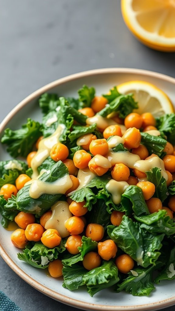 35 Delicious Salad Recipes You Need to Try A vibrant kale salad featuring crispy chickpeas and a creamy dressing.