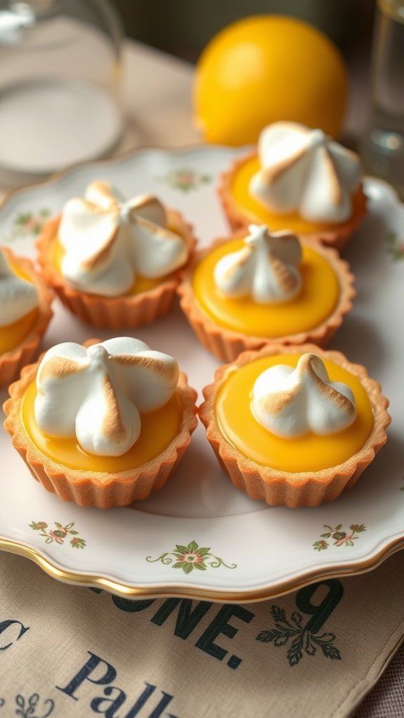 29 Delightful Mini Desserts Perfect for Weddings Lemon tartlets topped with meringue on a decorative plate
