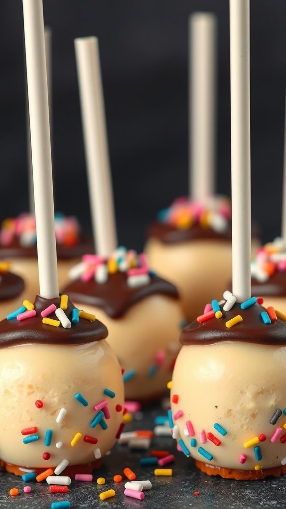 29 Irresistible Mini Desserts You Need to Try Mini cheesecake pops coated in chocolate and decorated with sprinkles